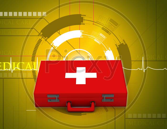 Digital Illustration Of
First Aid Box In Color Background