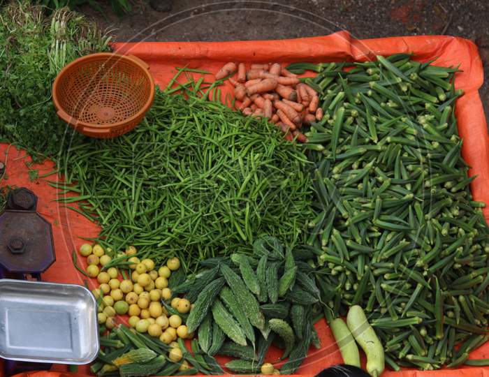 Man selling vegetables in unlock India