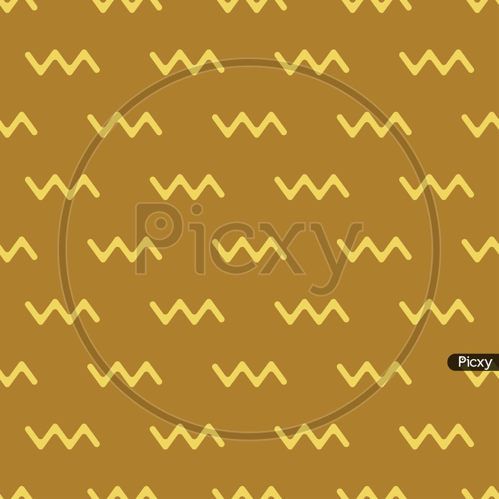 Yellow Zigzag Pattern On Brown Seamless Background.