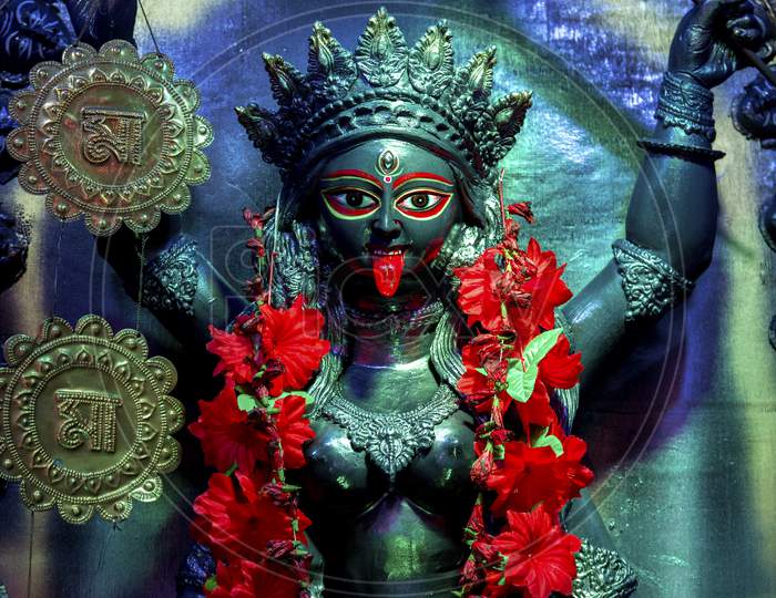 Hindu goddess Kali clay sculpture