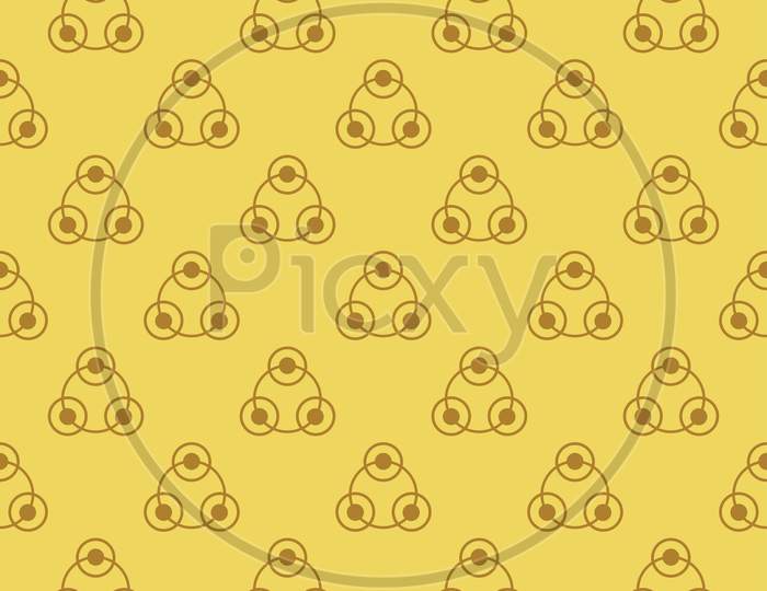 Pattern From Brown Circles On Yellow Seamless Background.