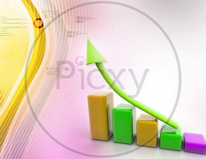 Digital Illustration Of Business Graph With Arrow Showing Growth And Profit