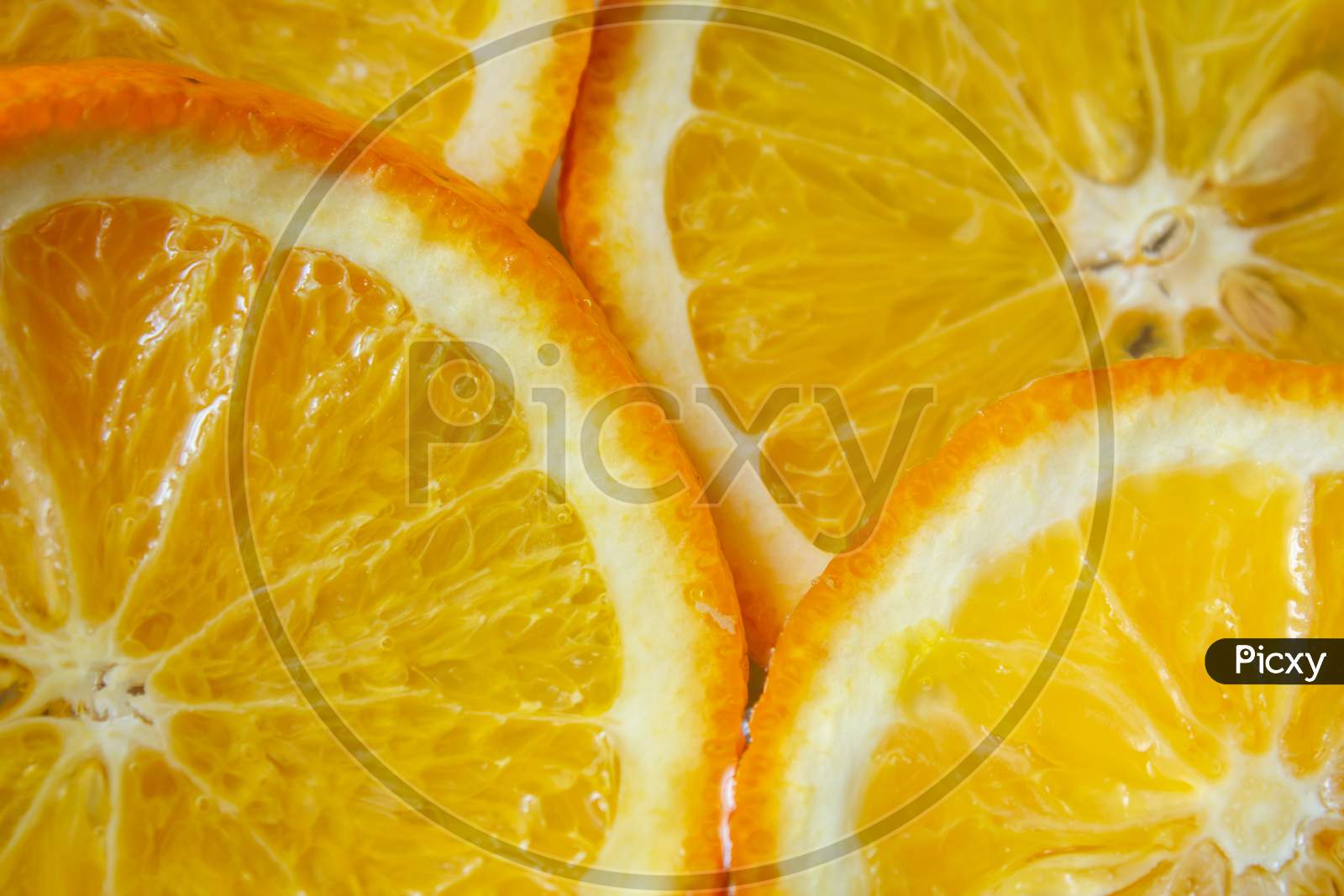 Top View Of Sliced Oranges Which Is Good In Vitamin C. Immunity Boosting Food.