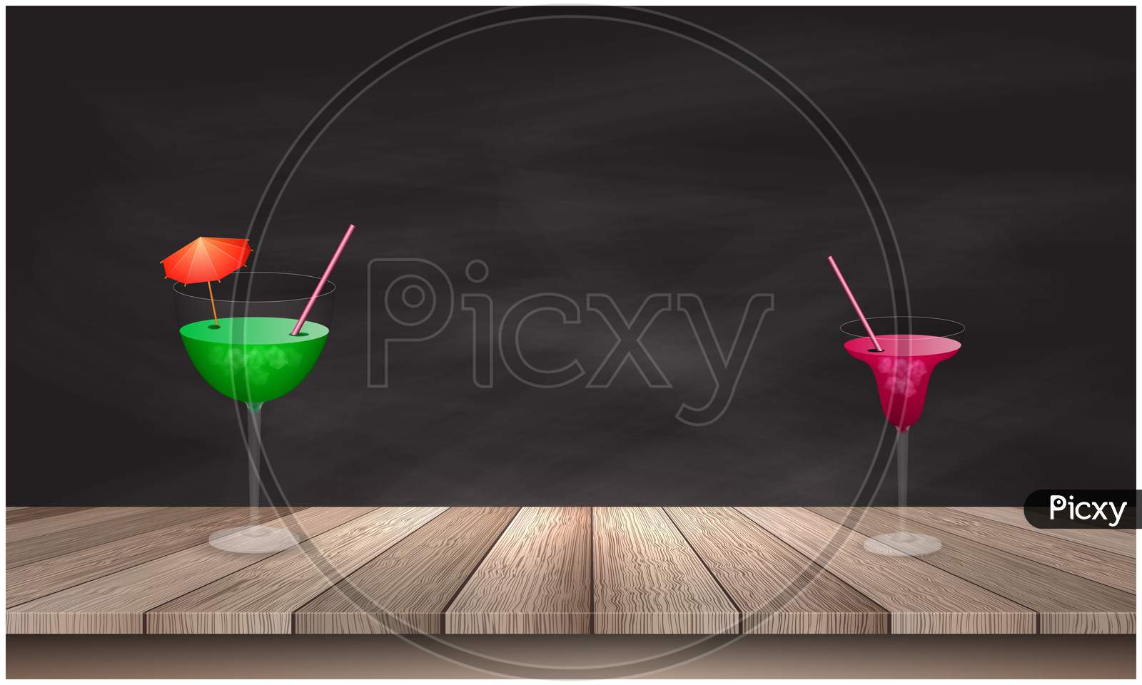 Different Mocktail Glasses On Wooden Table