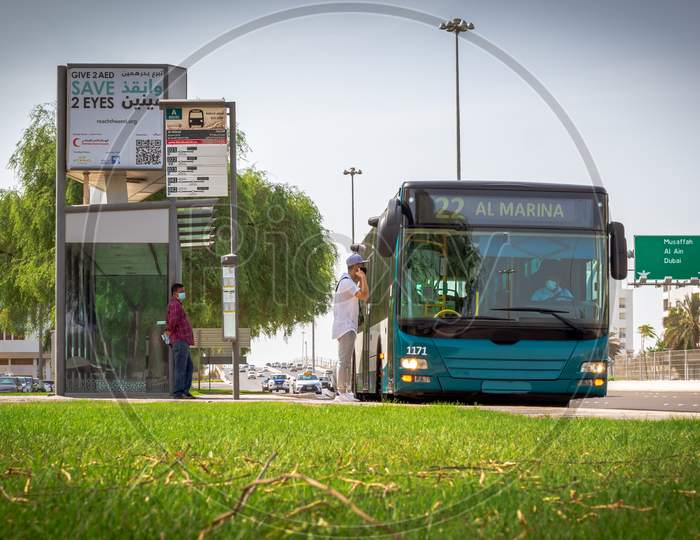 Abu Dhabi Public Bus In Abu Dhabi City During Covid19 Outbreak.
