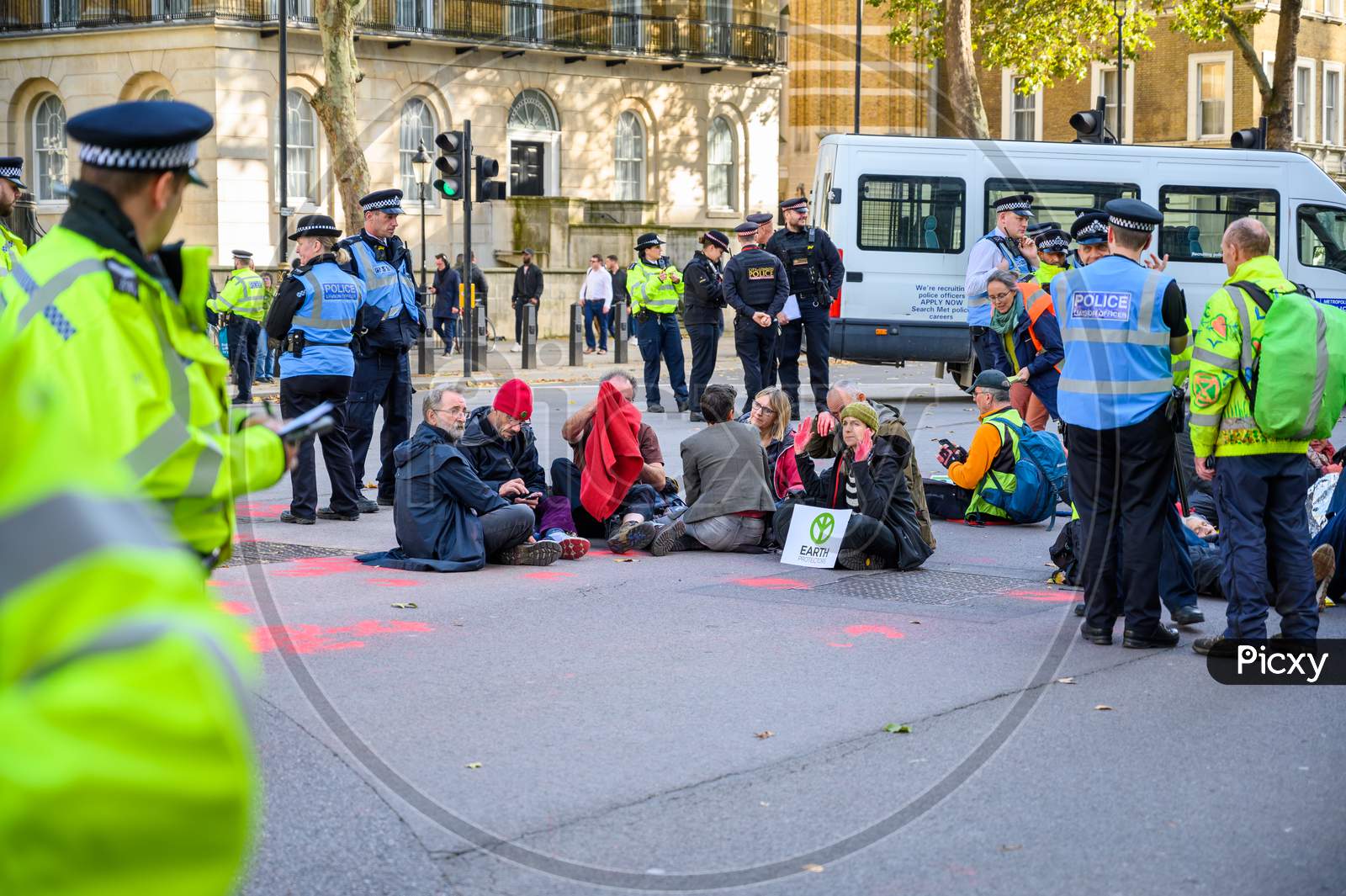 Extinction Rebellion Protesters In Whitehall At A Sit In