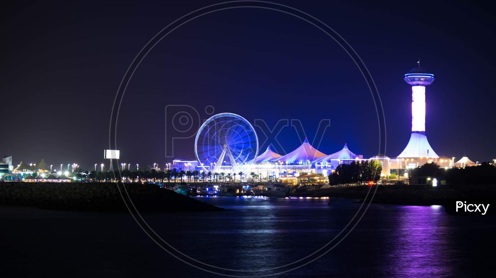 Beautiful City Night View Of Abu Dhabi Marina Mall, Taken During Blue Hour, View From Marina Backwater, United Arab Emirates, Luxury Life Style, Business In Uae,