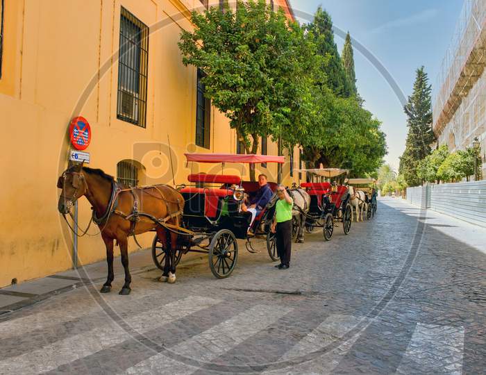 Cordoba, Spain - September 02, 2015: The Horse Cart Carriage For Tourists Located In Spanish Region Of Andalusia