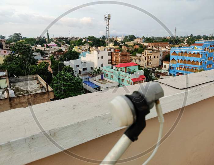 Mobile Tower as view of rooftop part of DTH antenna seen