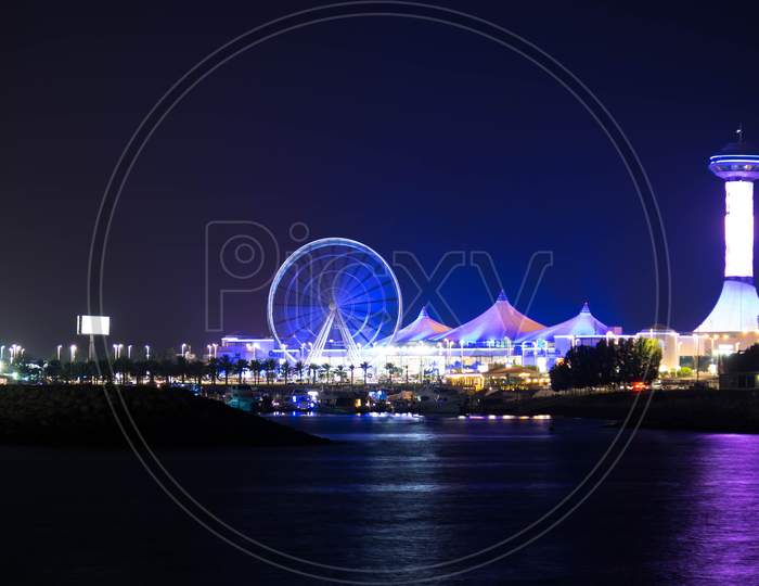 Beautiful City Night View Of Abu Dhabi Marina Mall, Taken During Blue Hour, View From Marina Backwater, United Arab Emirates, Luxury Life Style, Business In Uae,