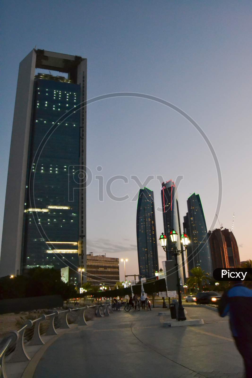 Vertical Sunset View Of Etihad Towers Abu Dhabi Taken From Marina Corniche Abu Dhabi,