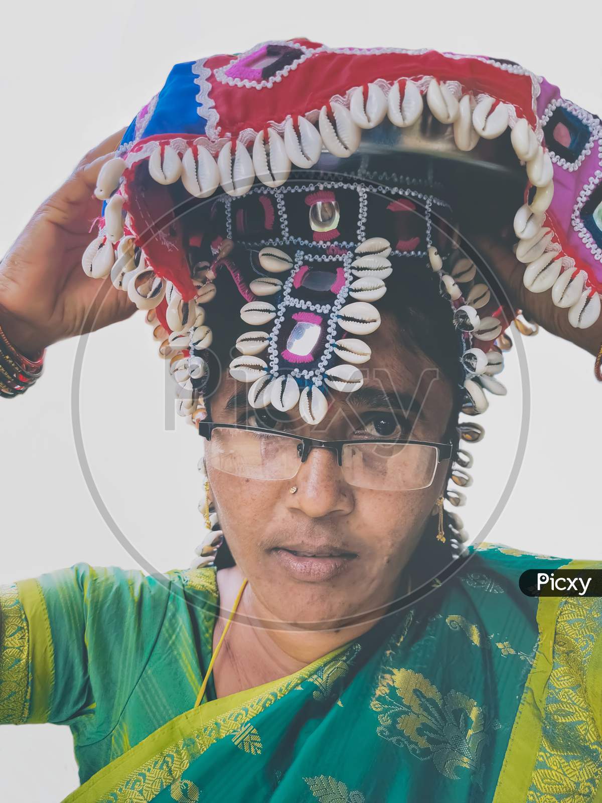 Portrait of an Indian woman in an attractive attireat Chaksu fair in Jaipur.