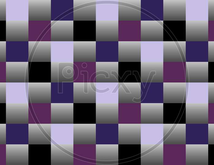 Grey Gradient, black, blue, violet Square shapes composition geometric abstract background. checked seamless repeating pattern. 3d Illustration For Wallpaper, Banner, Background, Card, Book, showcase.