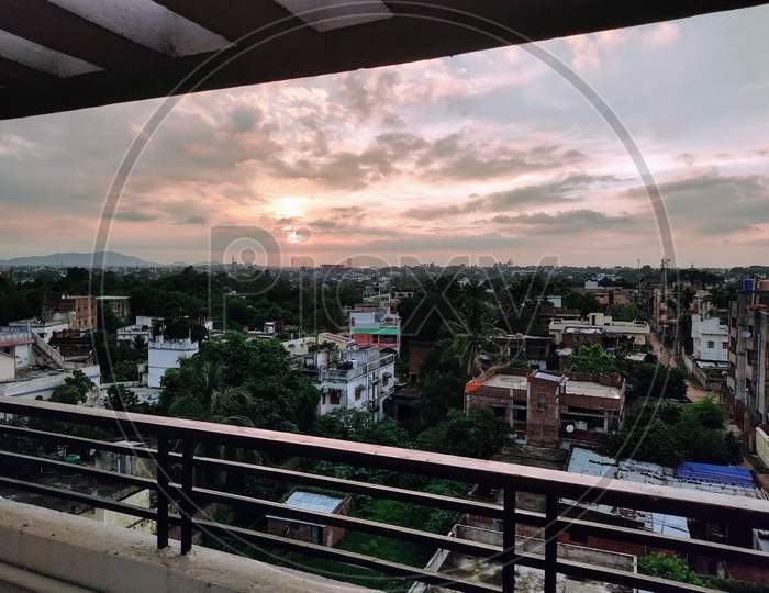 Sunset from Apartment Top in Rainy Season