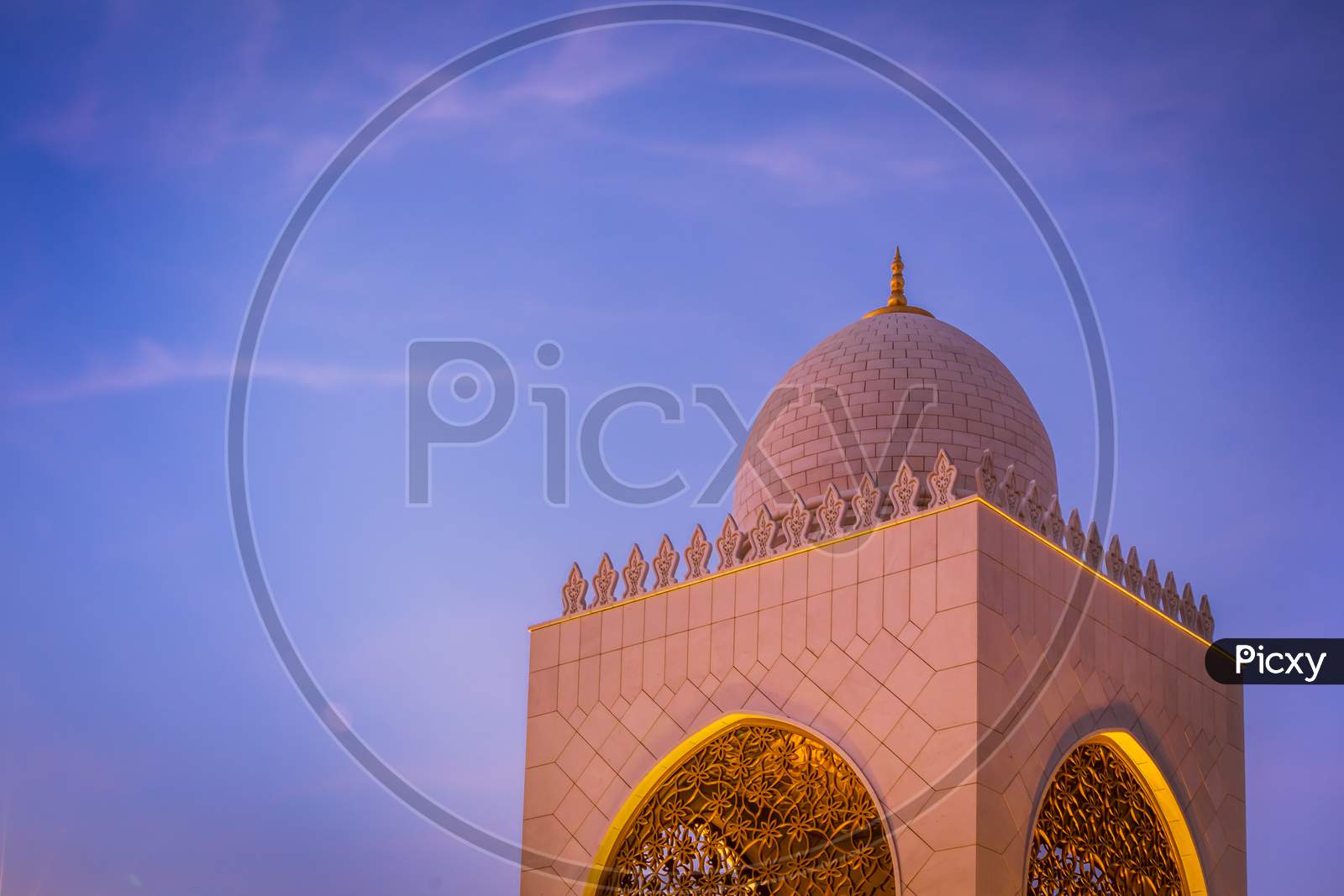 Dome Of White Rocks And Marble In Middle East - United Arab Emirates. Spectacular Avenue Of Mausoleums