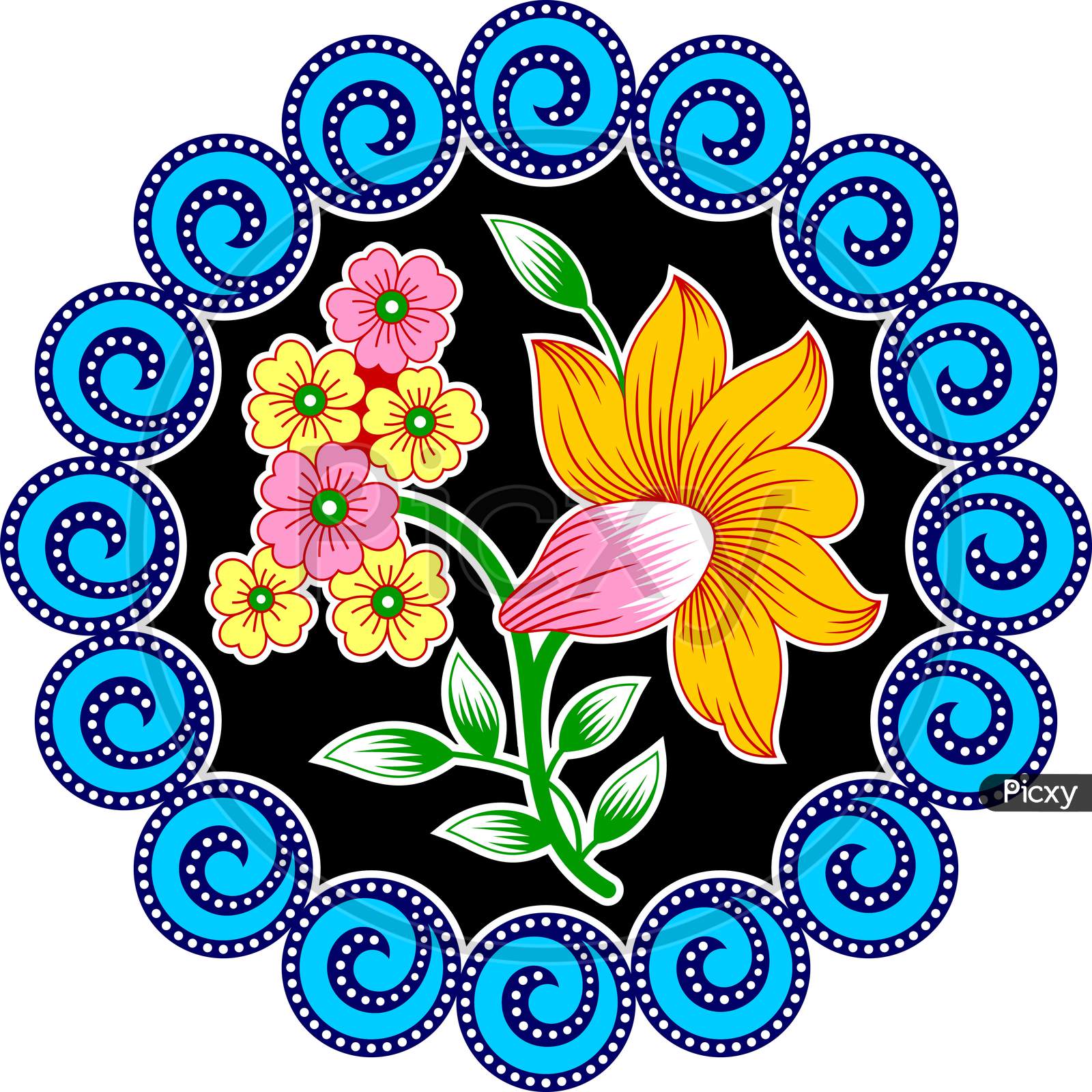 Colorful Vector Flower Bunch Round Design