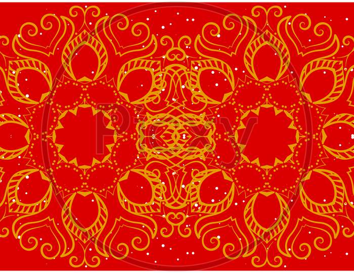 Gold Design Art On Abstract Red Background