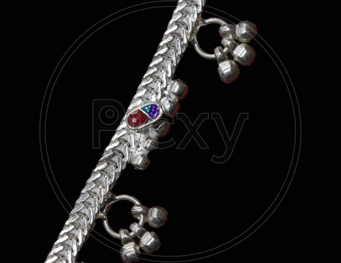 Three Curly Silver Anklet For Catalogue Design Book