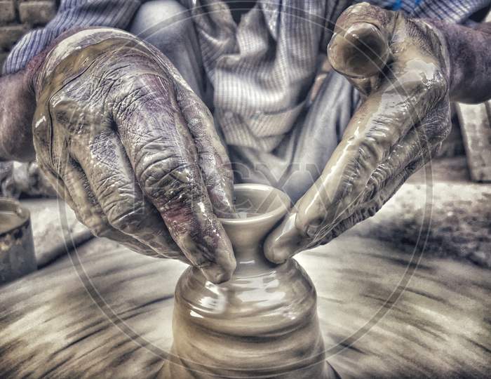 Mud pot making-Potters-Dia- Bareilly- Uttar pradesh India