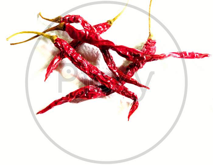 Dried Red Chillies,White Background,Shadow