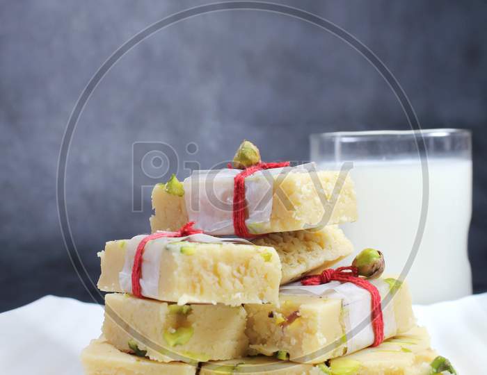 Indian sweet food milk burfi,mawa burfi or khoya burfi