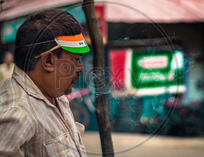 street man with indian flag