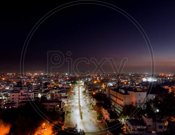 Night skyline view of city