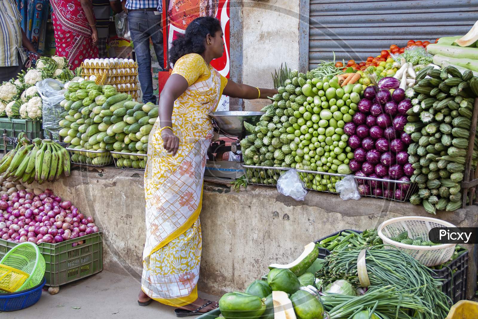 Lady vegetable seller in Chennai,Tamil Nadu.