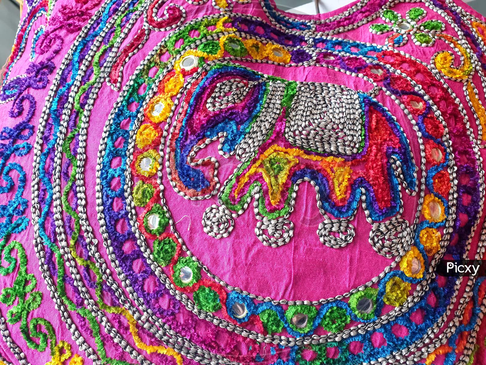Mandi, Himachal Pradesh / India - 03 07 2020: Photo of colorful elephant designed handbag in the shop for sale