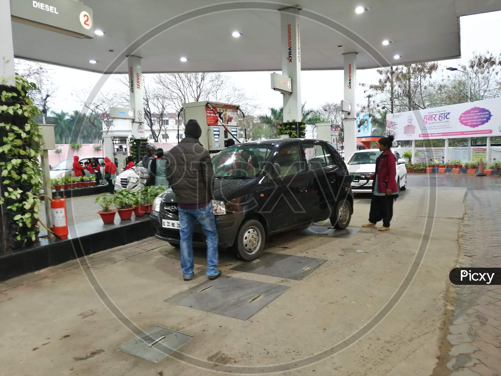 Car at petrol station for petrol and diesel