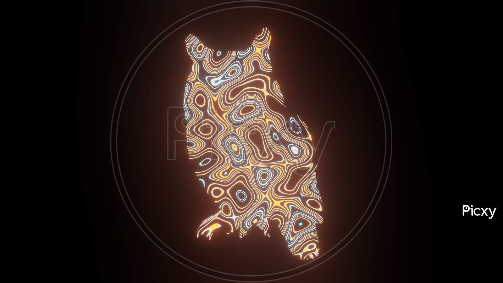 Illustration Graphic Of Beautiful Texture Or Pattern Formation On The Owl Body Shape, Isolated On Black Background. 3D Rendering Abstract Loop Neon Lighting Effect On Owl Bird.