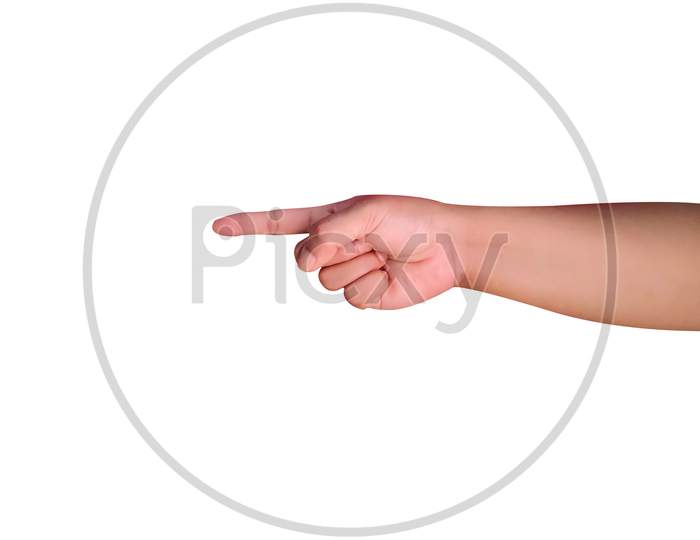 woman hand pointing gesture.