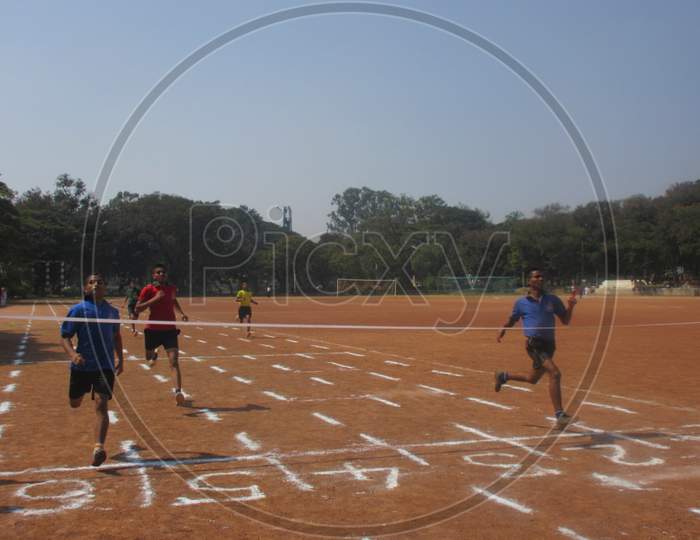 Athletes of the school running during the athletics meet