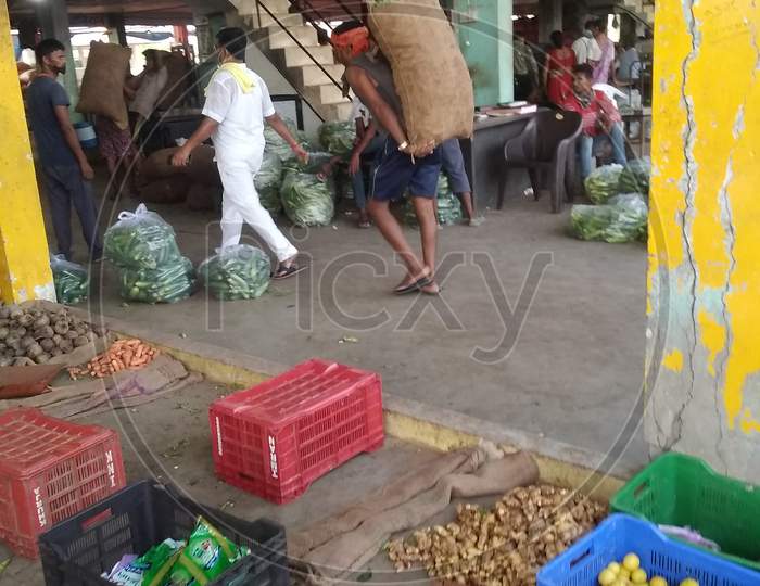 Indian people Vegetable and Fruit Seller at Market Vadodara Gujarat