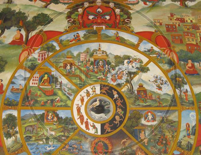 A beautiful painting showing Buddha's lifecycle.