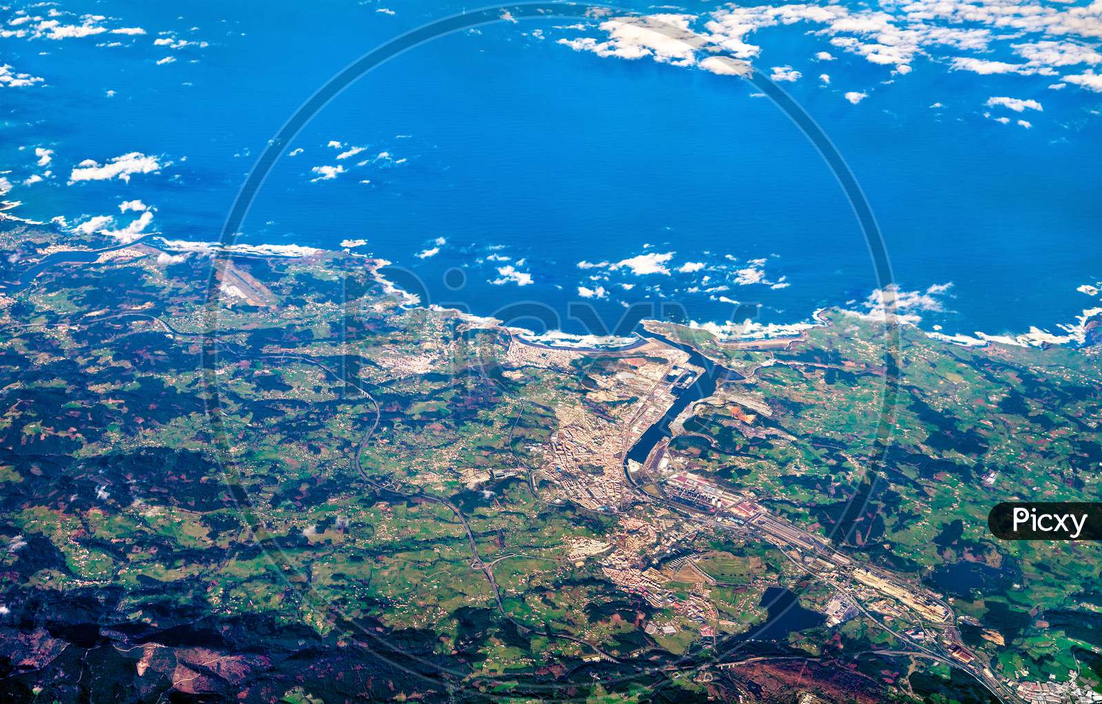 Aerial View Of Aviles Town At The Atlantic Ocean In Spain