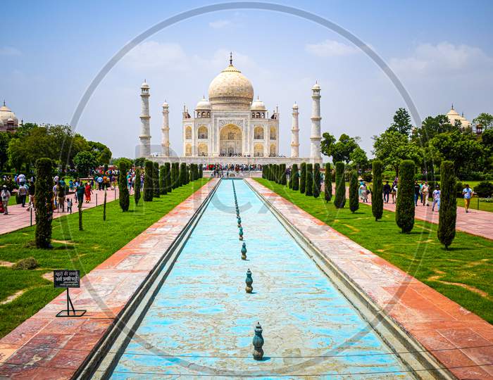 Taj Mahal full view during day time in Agra India, The Taj among 7 Wonders of the World view. Wonders, Agra