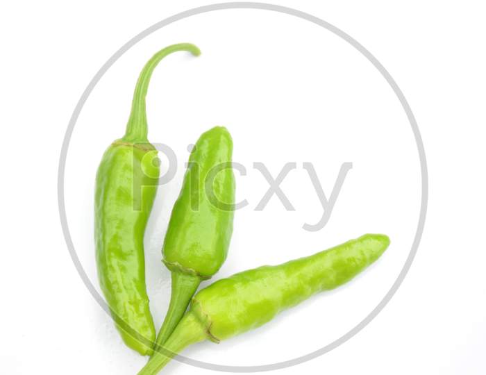The Ripe Green Chilly Isolated On White Background.