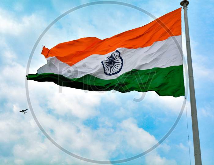 Indian Flag Waving In the Air On Independence Day Of India