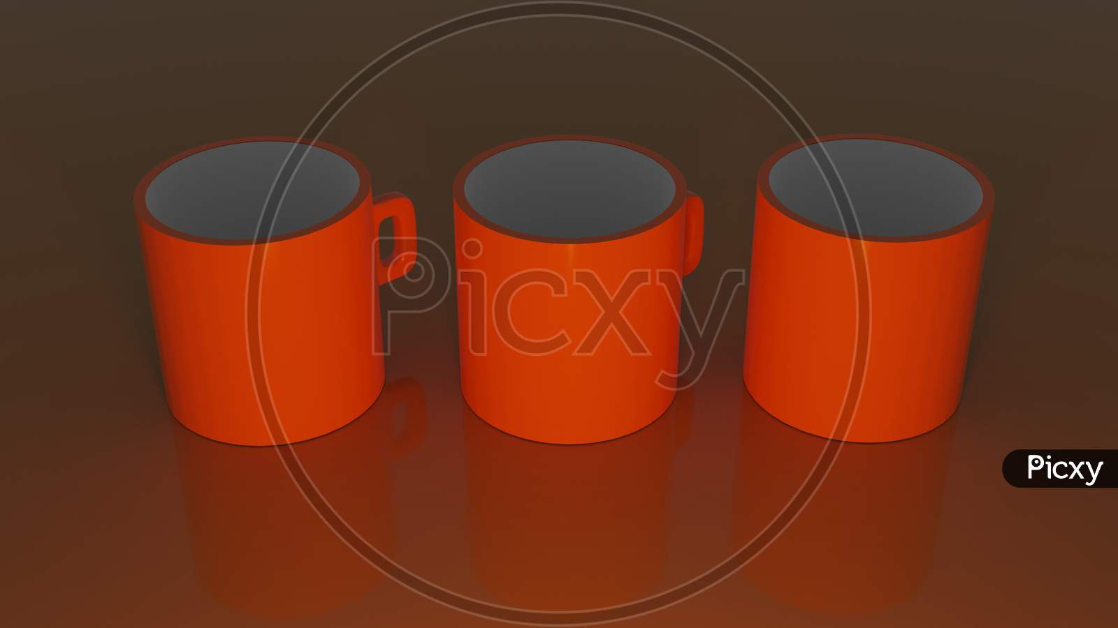 Three Orange colored Coffee Cups On A Orange Surface 3D Rendered