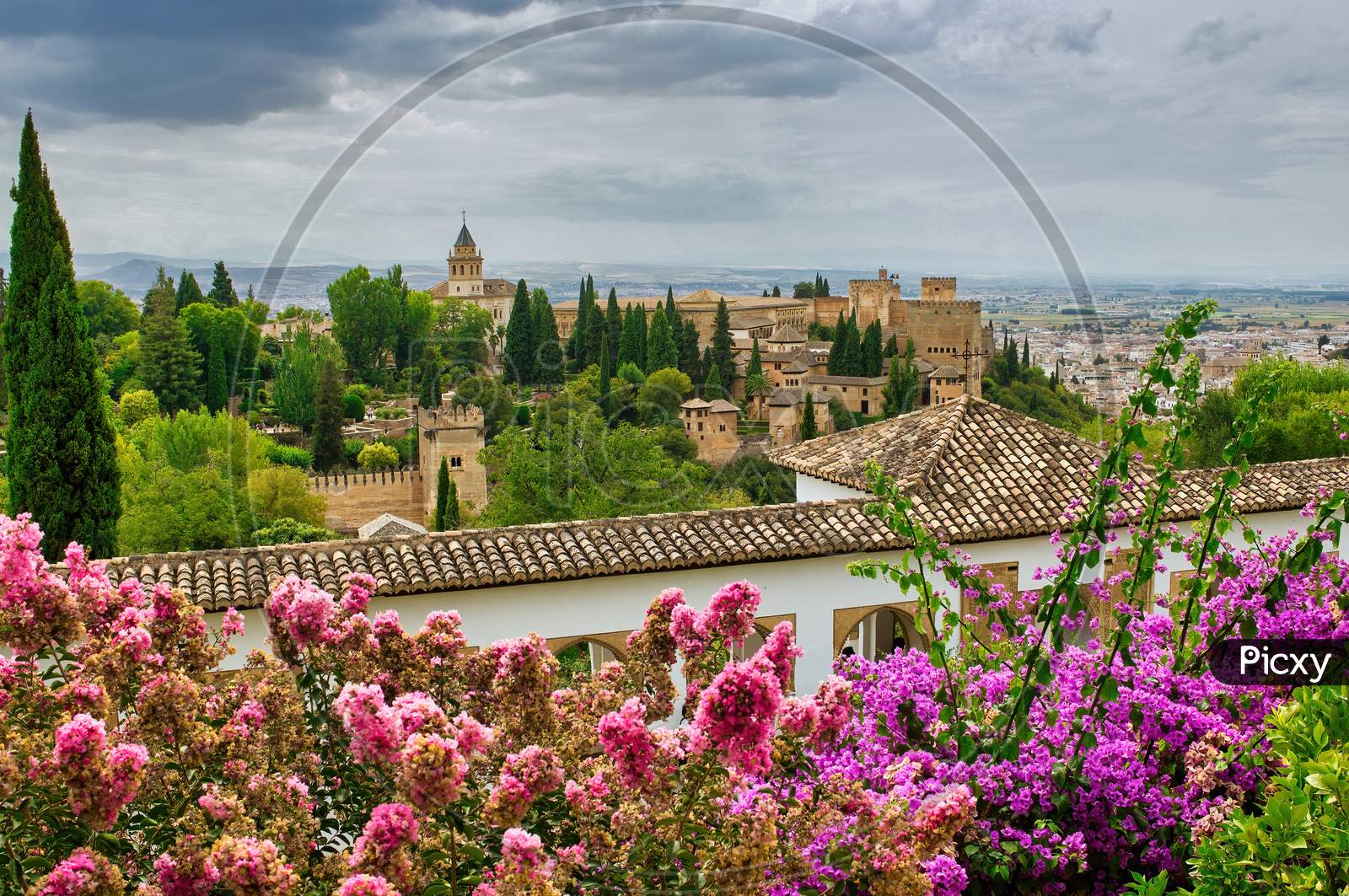 Granada, Spain - September 05, 2015: Wide Angle View Of Granada Miradors Architecture Located In Spain, Andalusia