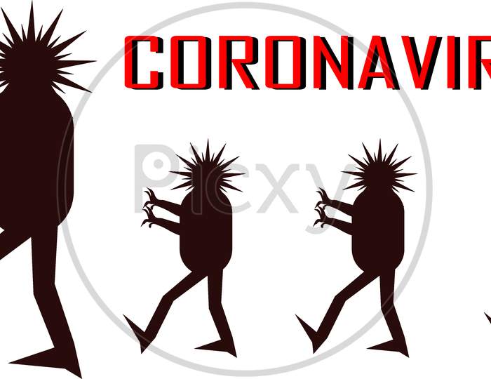 Corona Virus Cartoon Monster Group Text Illustration Background.
