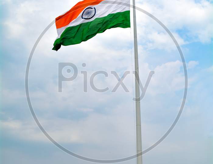 Indian Flag Waving In A Air On Independence Day Of India
