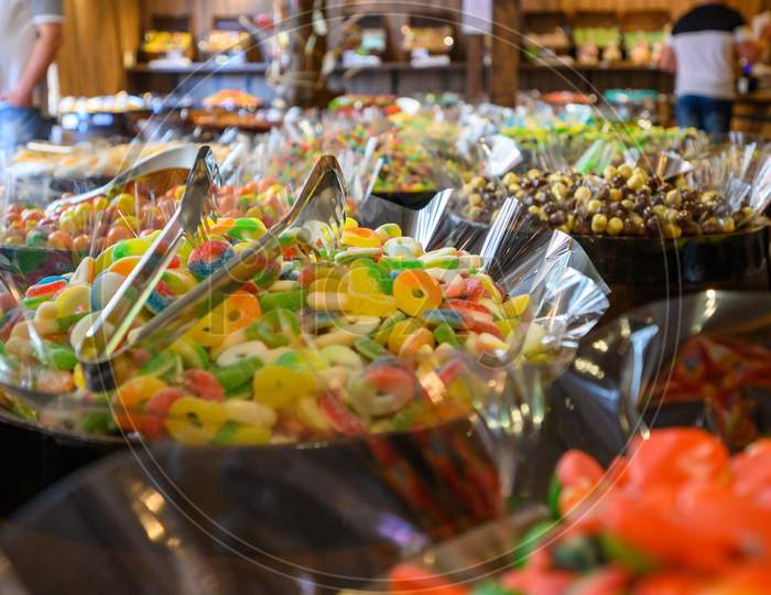 Sweet Candy Confectionery On Display And Ready For Sale