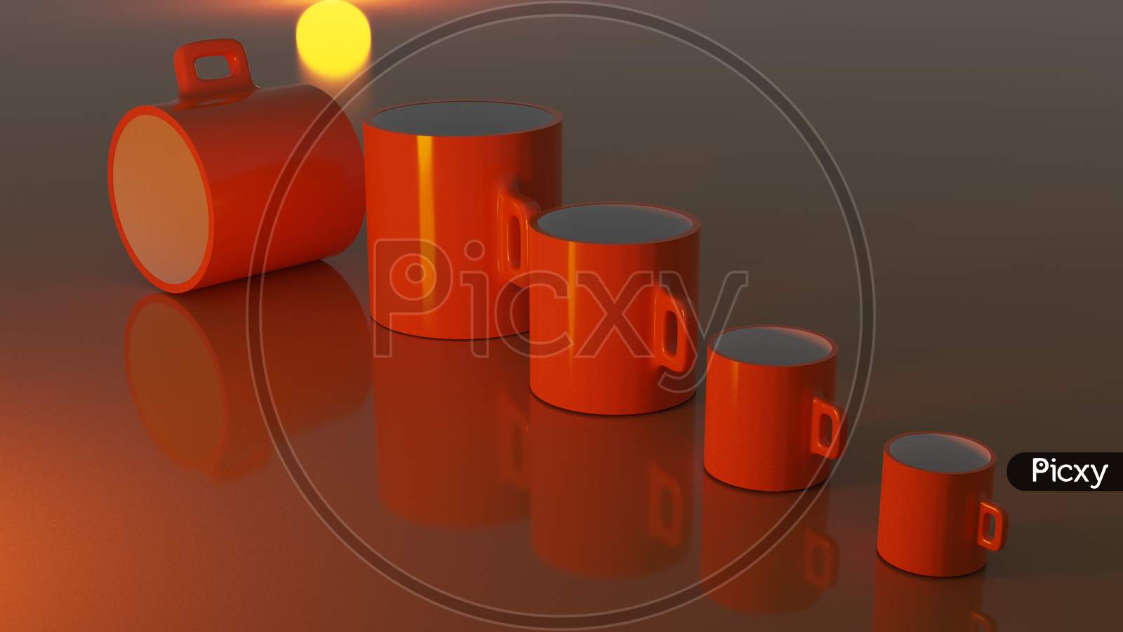 Five Orange Colored Coffee Cups Are Arranged In Incrementing Order