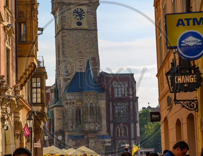 View Of The Old Town Hall From A Side Street Across Old Town Square, Prague, Czech Republic