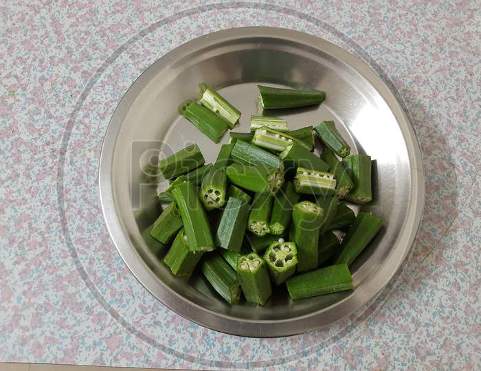 Cut okra pieces