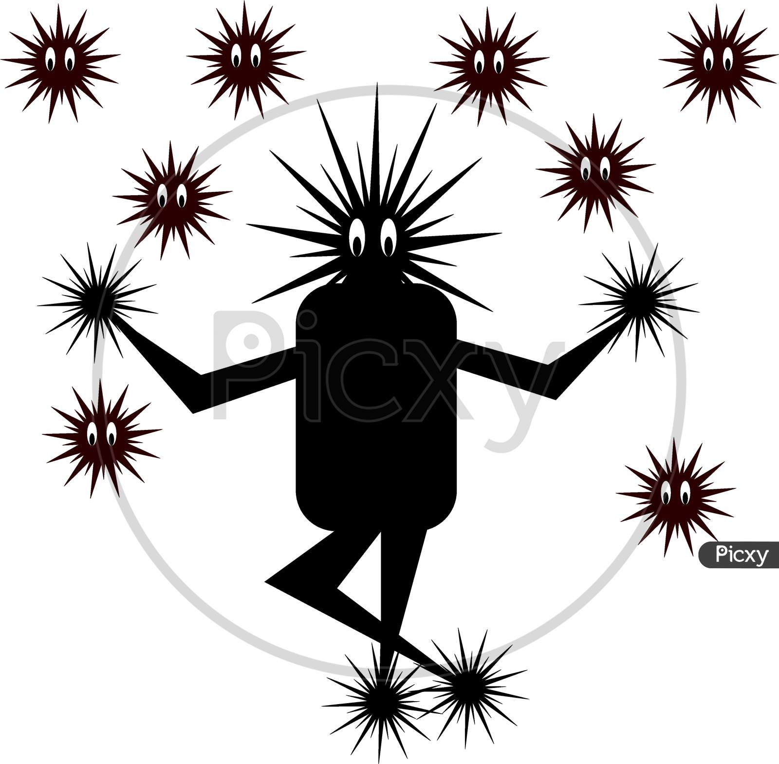 Corona Virus Cartoon Monster Black Color Grouping