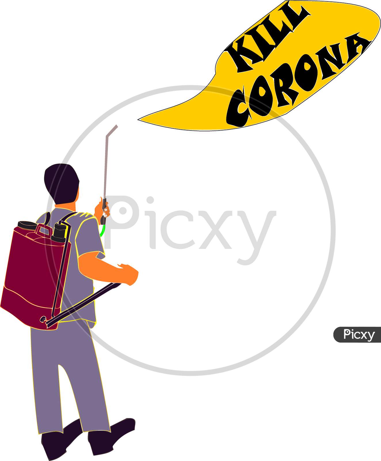 Cartoon Man Sanitizing Corona Virus Infection Illustration