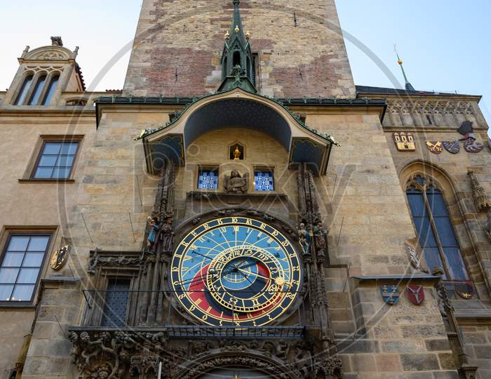 The Prague Astronomical Clock On The Side Of The Old Town Hall, Prague, Czech Republic